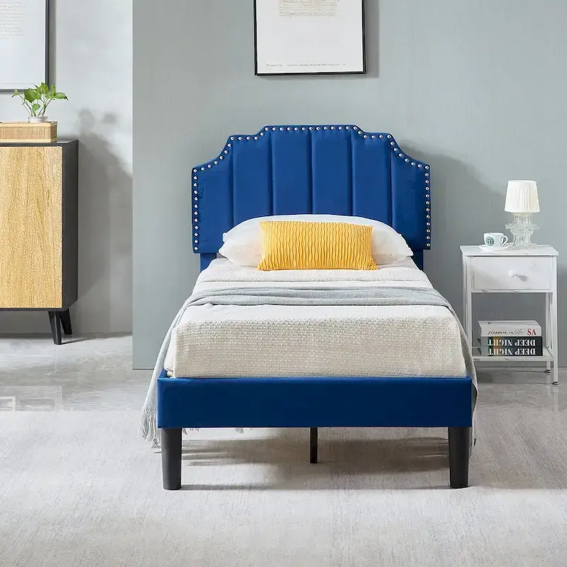 Bedroom Sets, 15 Style Options, 3-pieces Bedroom Set with Height Adjustable Upholstered Bed and Nightstands Set of 2-VECELO