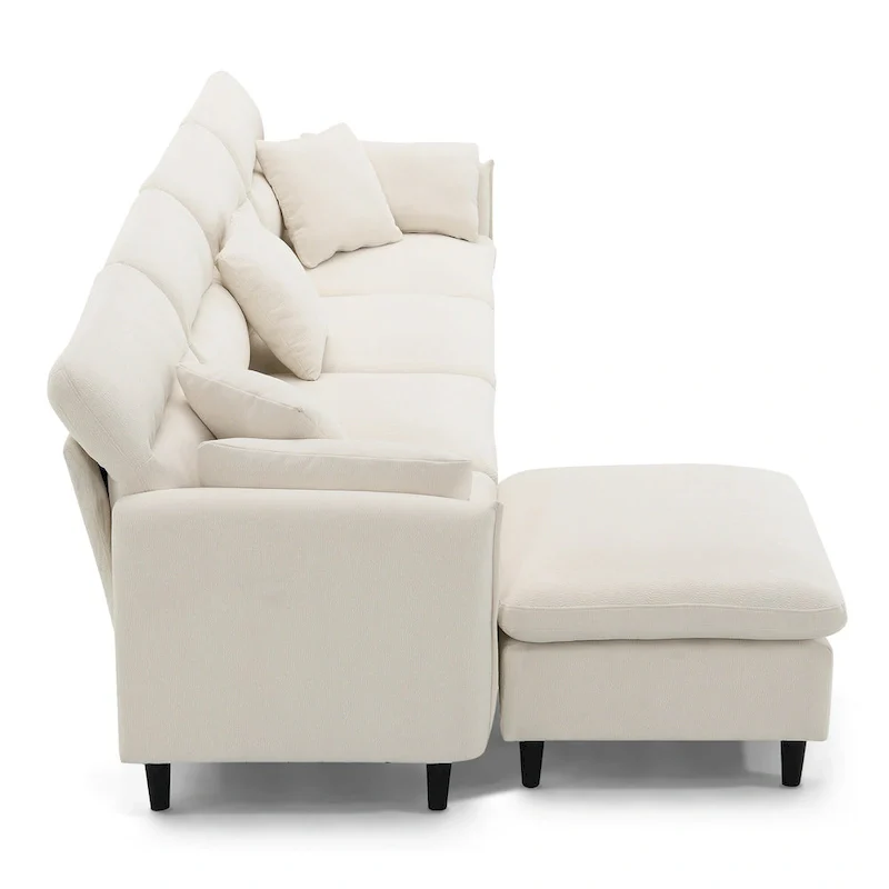 110 Modern L-Shaped Convertible 5-Seat Sectional Sofa with Removable Ottoman and 5 Cushions, Plush Chenille Fabric