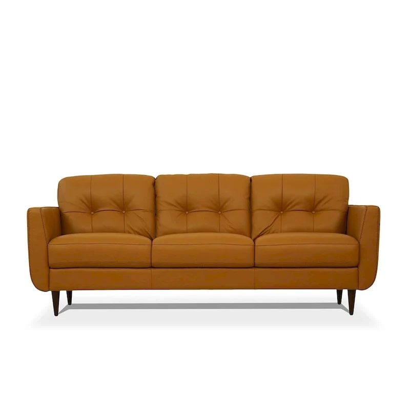 HomeRoots 83 Orange Leather Sofa With Black Legs - 83