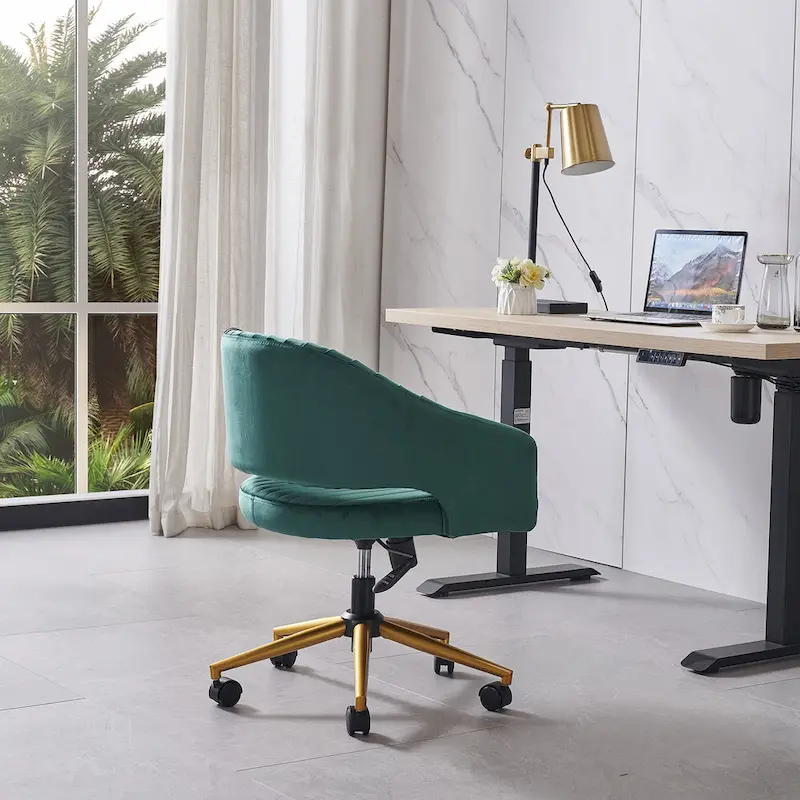 Modern Gold Office Chair Velvet Task Chair Swivel Height Adjustable Computer Chair