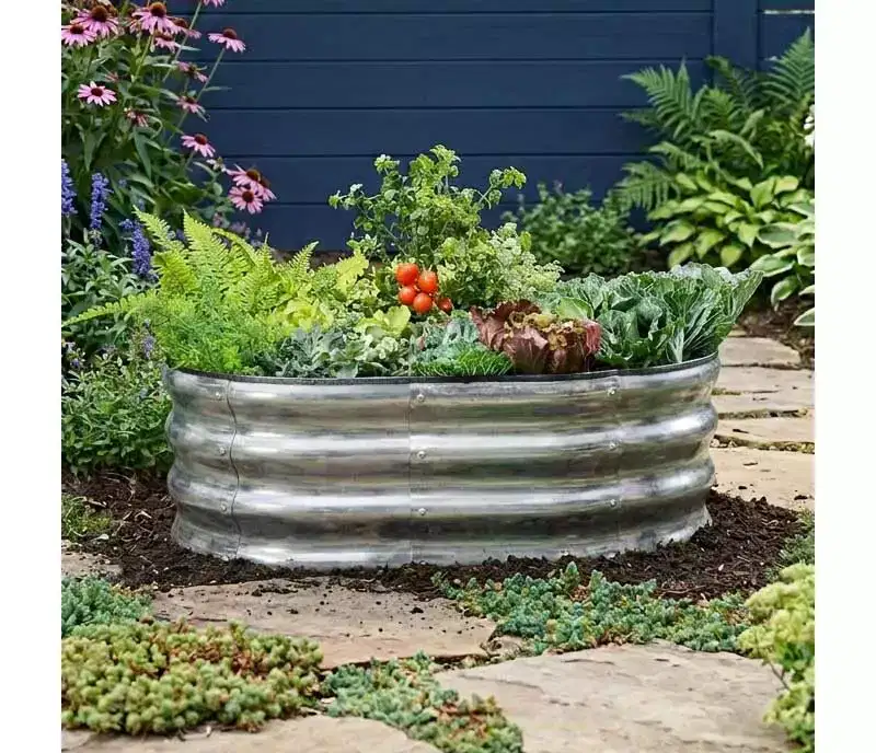 The Lakeside Collection Galvanized Oval Raised Garden Bed Kit -
