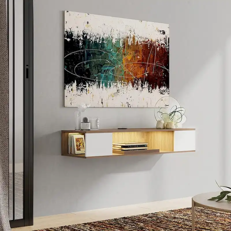 FITUEYES Floating TV Stand Wall Mounted Entertainment Center Media Console Wood Wall TV Shelf, Gray &Creamy White