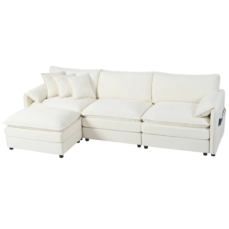 109.45 Chenille Upholstered L-Shaped Modular Sectional Sofa with Double-Layer Cushions, DIY Combination