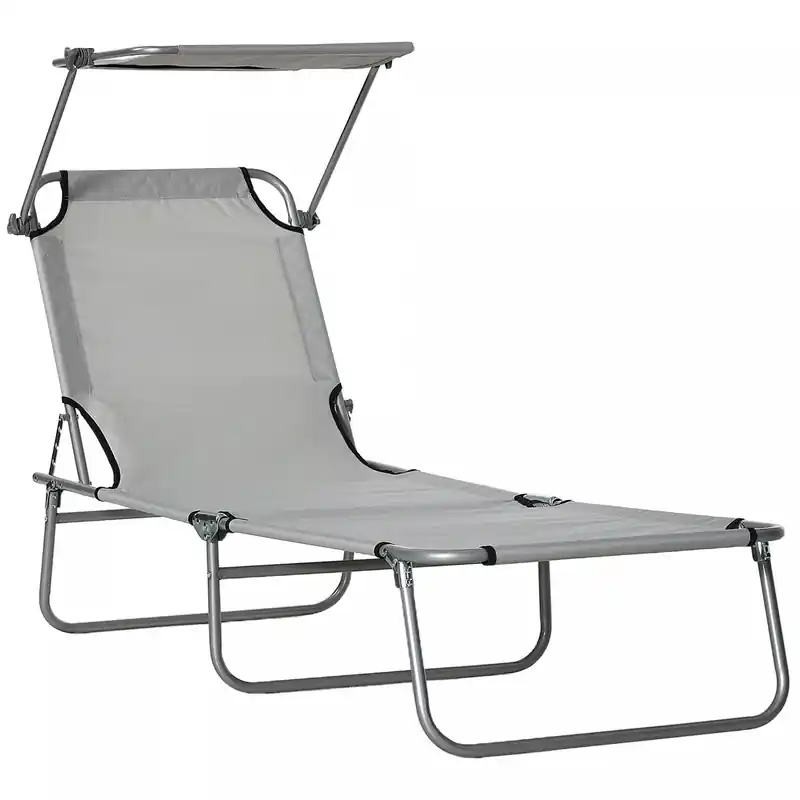 Adjustable Folding Outdoor Chaise Lounge Chair with Sunshade Canopy, Patio Recliner