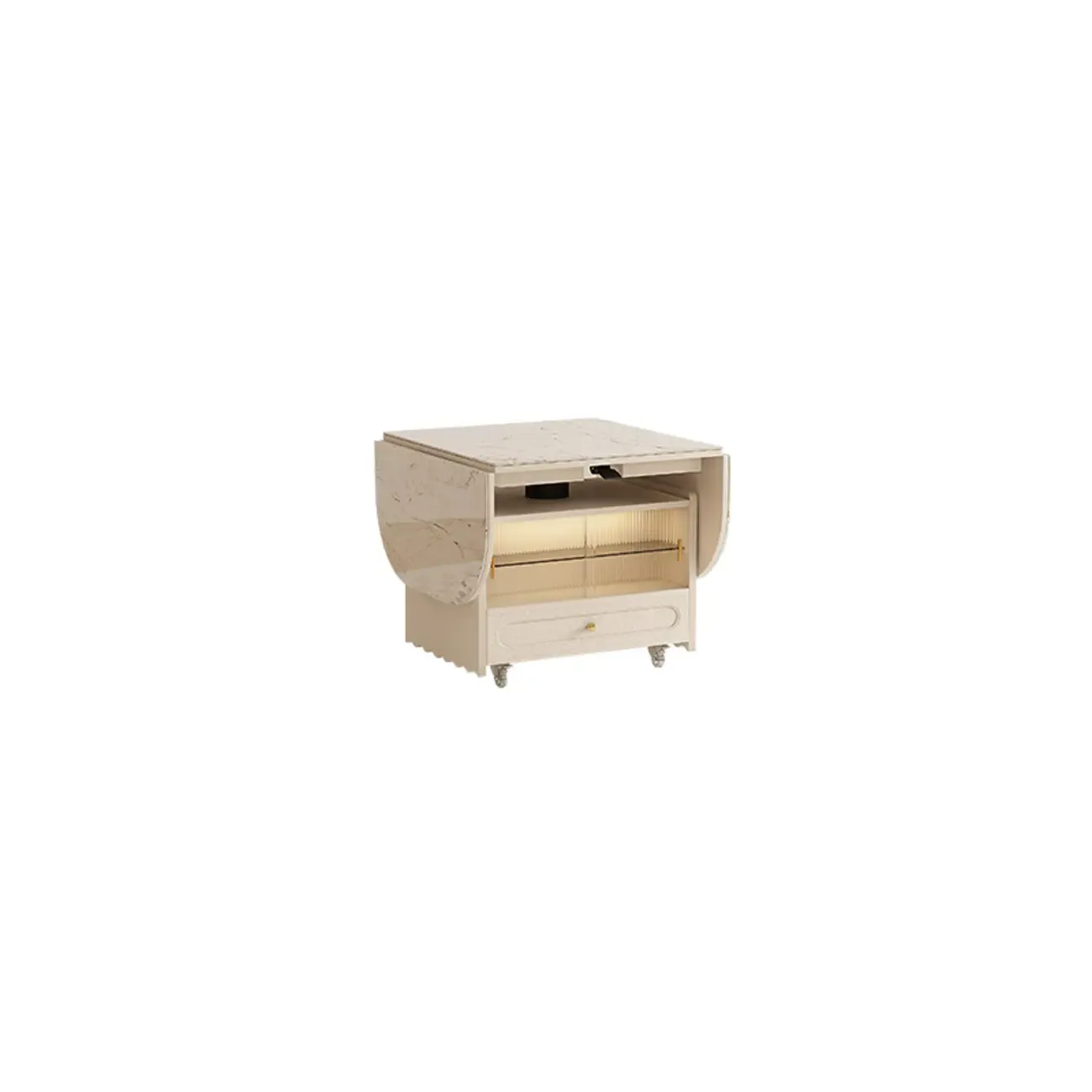 Foldable Wood White Modern Wheeled Small Side Table