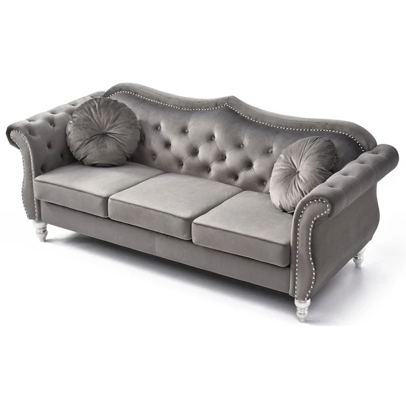 Black / Dark Gray / Burgundy / Navy / Ivory / Pink / Green Velvet Button Tufted Sofa – Glam Style, Seats 3