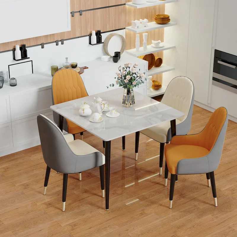 Modern Slate Kitchen Dining Table with Sintered Stone Top Metal Legs (Table Only) - 31.5x31.5x30 inch