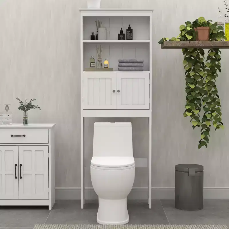 Bathroom Freestanding Storage Cabinet with Shelves Over Toilet, White - ModernLuxe