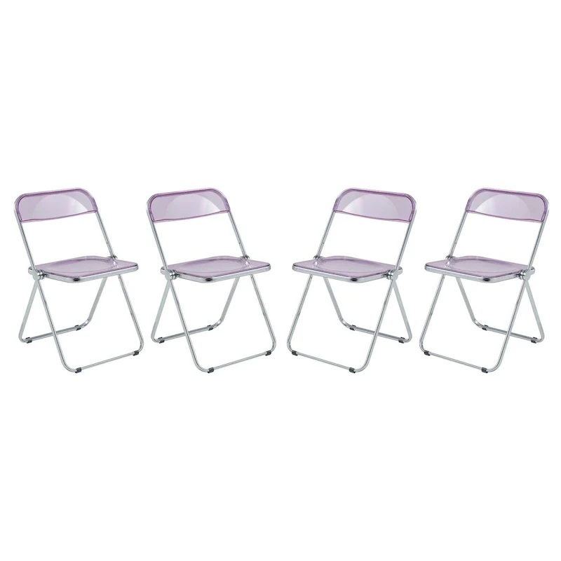 Acrylic Folding Dining Chair with Chrome Frame Set of 4 Lawrence Series by LeisureMod