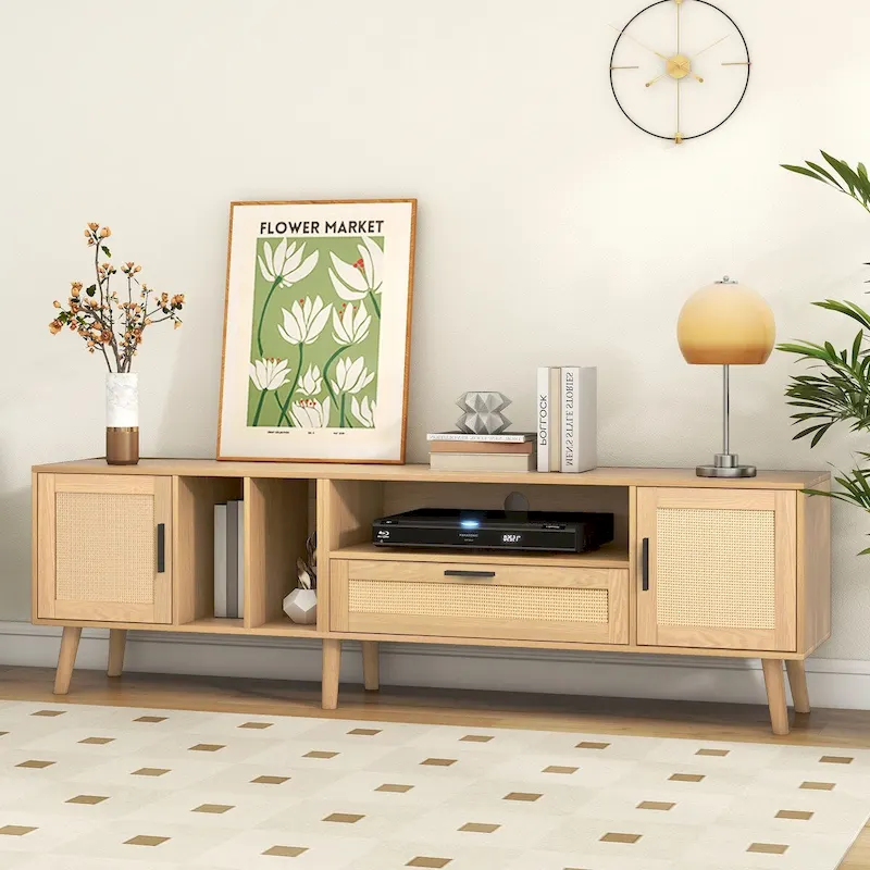 TV Stand for TVs up to 80  with Solid Wood Legs and Ample Storage Space