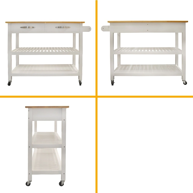 Simple Design Kitchen Island&Cart ,Double Display Shelves and 2 Drawer with Wood Top
