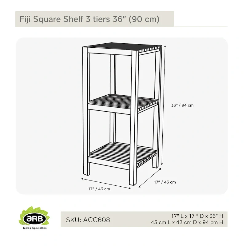 Teak Square Shelf Fiji 36  (90cm) 3 tiers