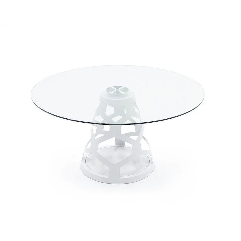 Modrest Lilly Modern 12mm Round Glass & White Dining Table