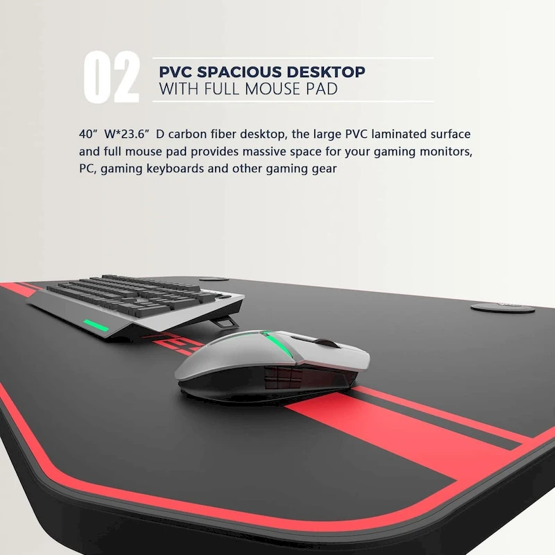 BOSSIN Ergonomic Gaming Desk T-Shaped Office PC Computer Desk with Full Desk Mouse Pad, Handle Rack, Cup Holder Headphone Hook