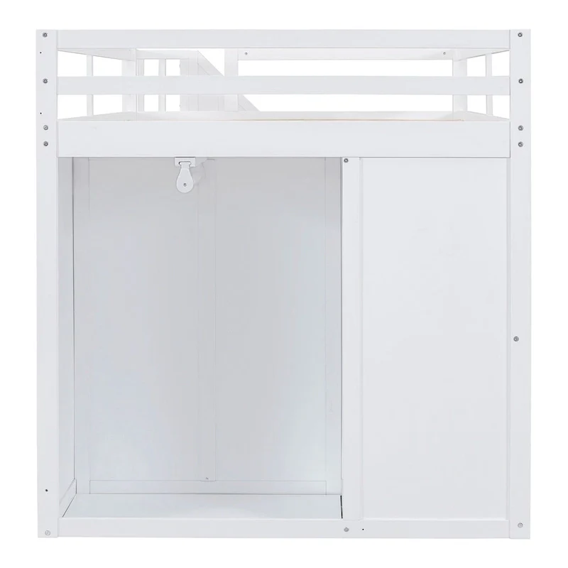 Grey / White Full Size Wood Loft Bed with Wardrobe, Drawers & Staircase, for 1