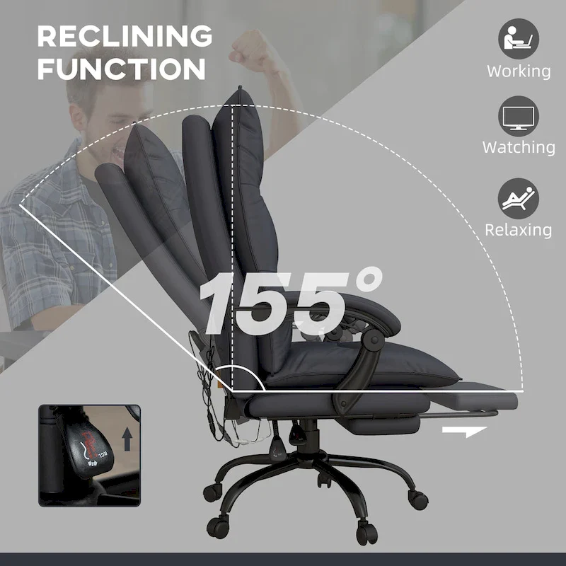 High Back Massage Office Chair with 6 Vibration Points, Heated Reclining Microfiber Computer Chair with Footrest