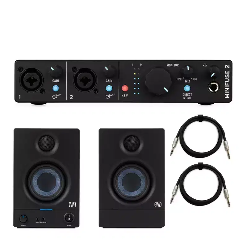 Arturia MiniFuse 2 Audio Interface (Black) with Studio Speakers and TRS Cables