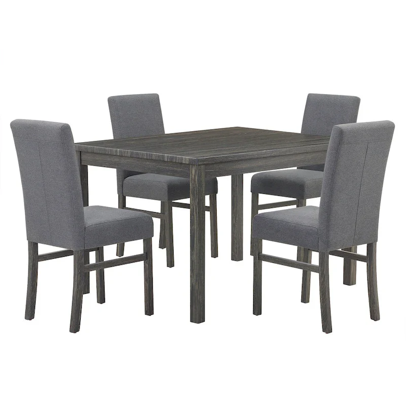 Rustic Style 5-Piece Dining Set with Rectangular Small Space Table and 4 Upholstered Dining Chairs