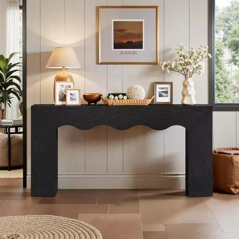 Lantine 63 Farmhouse Console Table, Solid Wood Sofa Table with 2-Tier Storage, Narrow Entryway Table for Living Room, Hallway, Behind Couch
