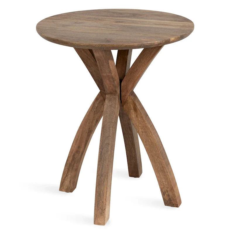 Natural Wood Round Side Table - Midcentury Modern Style