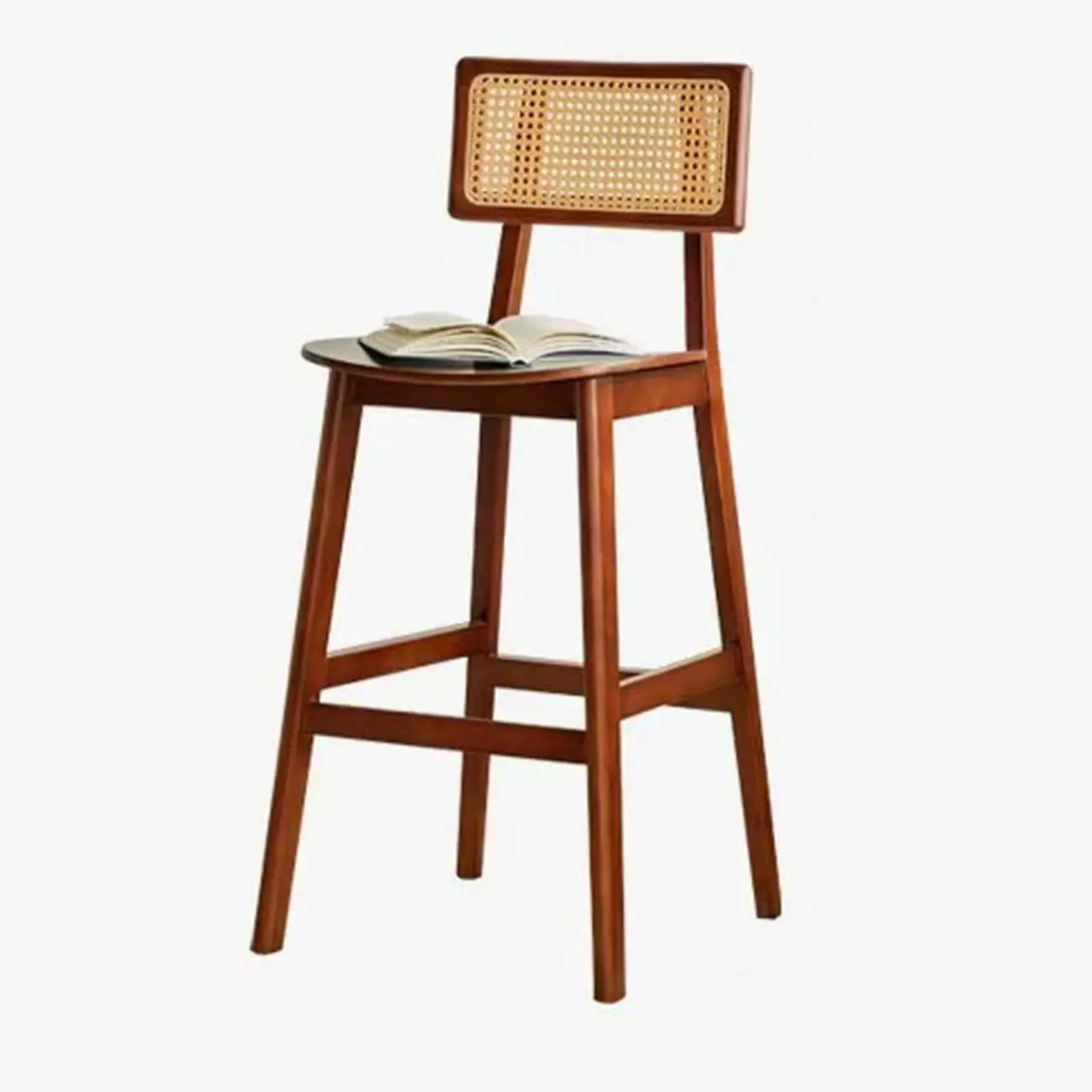 Scandinavian Solid Wood Rattan Back Counter Height Stools