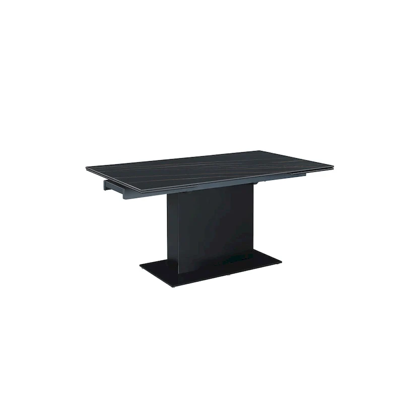 Black Extendable Sintered Stone Dining Table with Pedestal Base, Seats 4–6