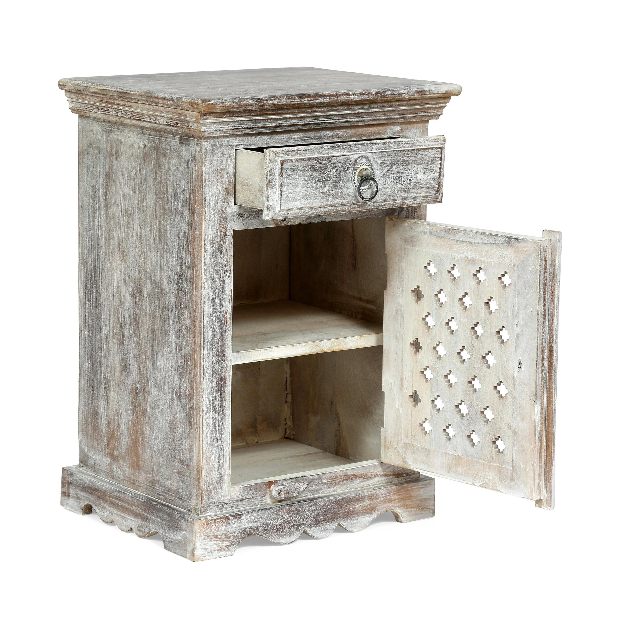 Handcrafted Boho Mango Wood Nightstand - NH907313