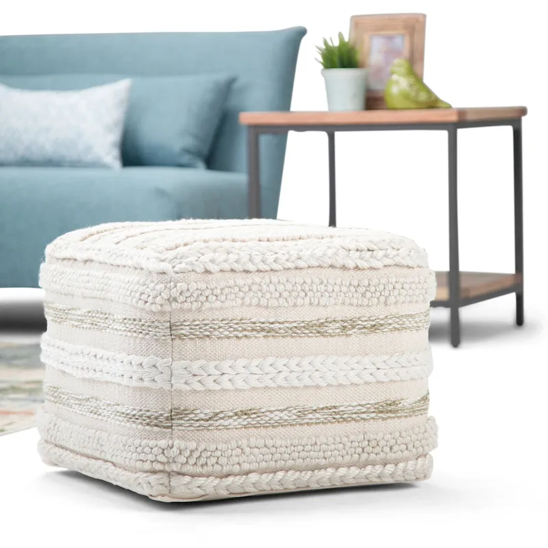 Woven Square Pouf, Natural/Grey, 1-Person Footrest & Accent Seat