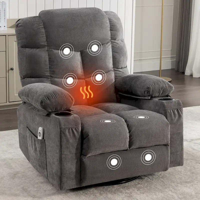 Blue / Brown / Grey Rocker Recliner Chair with Heat & Massage, 1-Person