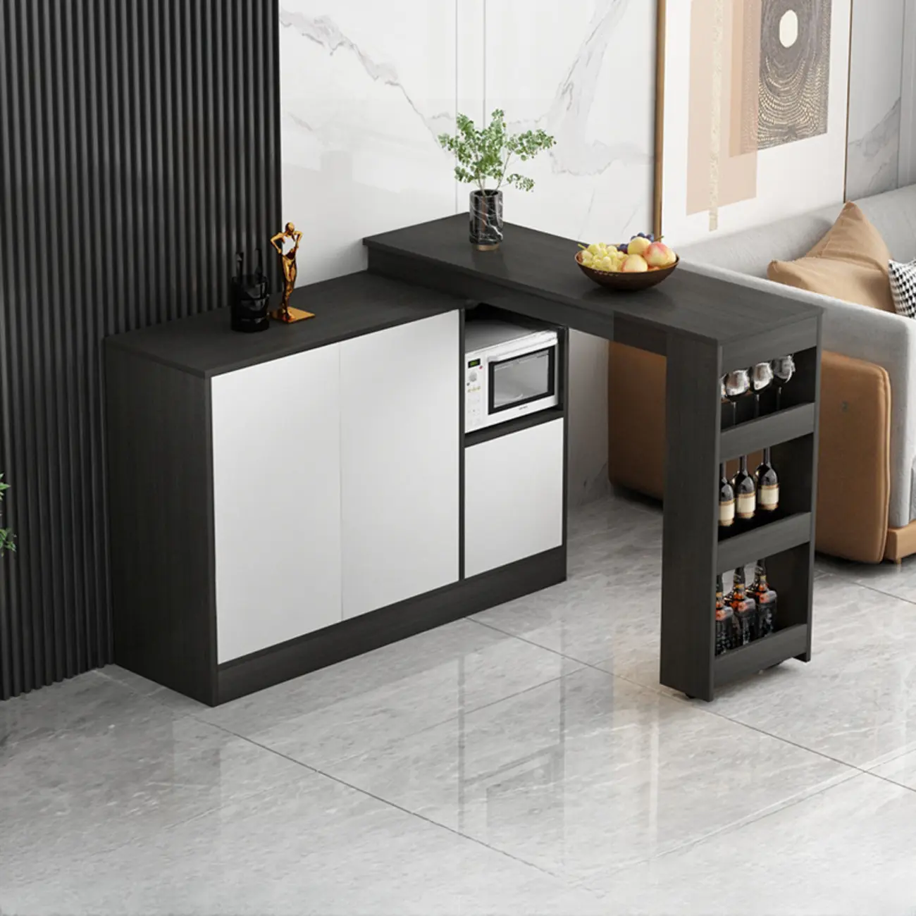Modern Brown Counter Bar Table with Wine Cabinet Storage for Living Room