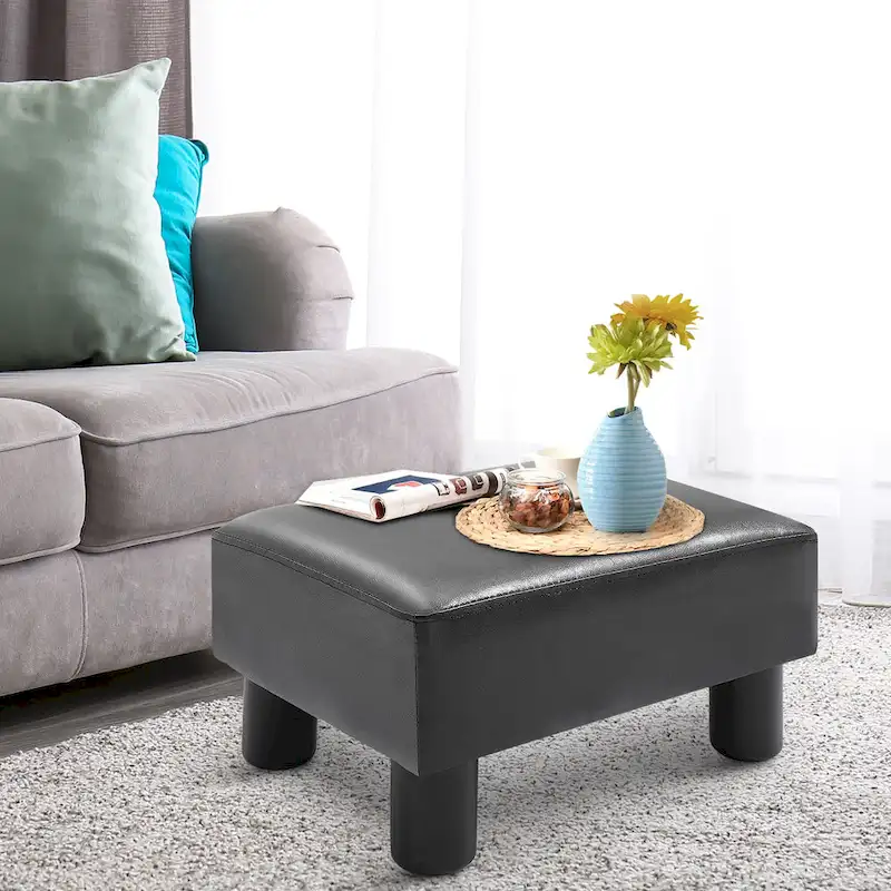 HOMCOM Modern Faux Leather Upholstered Rectangular Ottoman Footrest with Padded Foam Seat and Plastic Legs