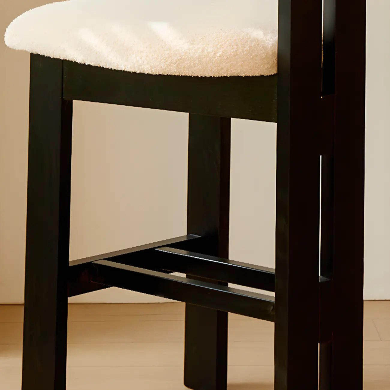 Wooden Boucle Cushioned Backrest Bar Stool