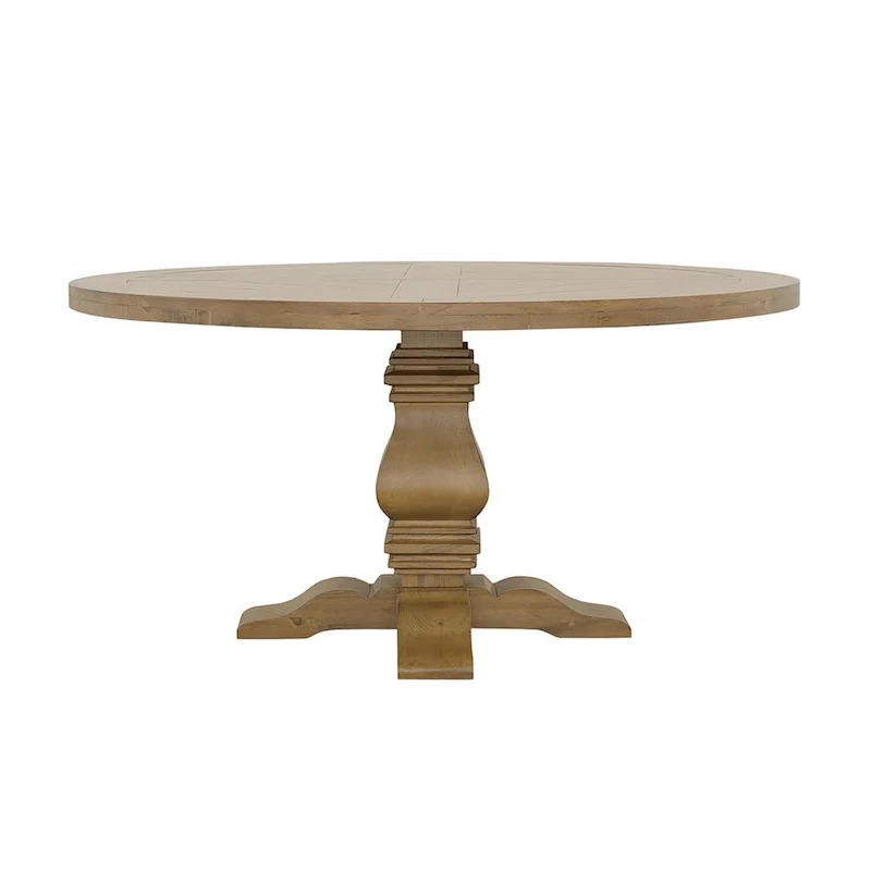 Som 60 Inch Round Dining Table, Cross Pedestal Base, Rustic Smoke Brown