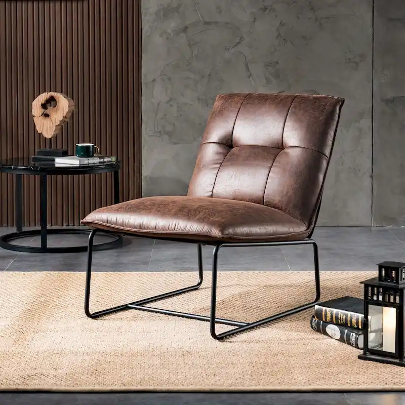 OVIOS Mid-Century Suede Fabric Armless Accent Chair