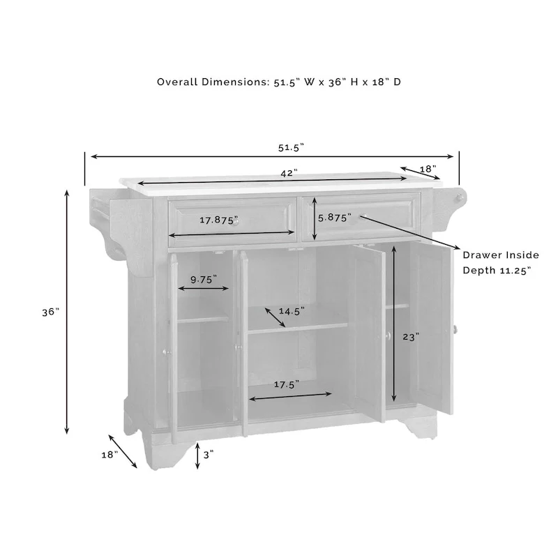 Granite Top Kitchen Island in White Finish – 18