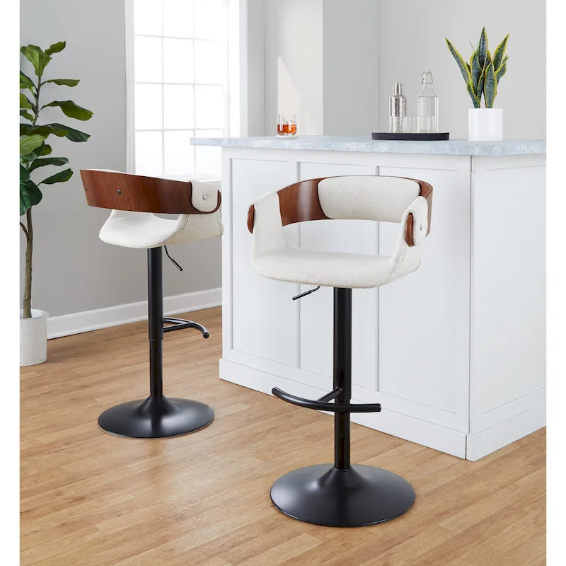 Adjustable Swivel Bar Stool - Grey/Cream Fabric - Single Seat