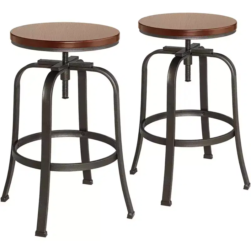 Elm Lane Radin Hammered Bronze Swivel Bar Stools Set of 2 Brown 29 High Industrial Adjustable Brown Seat with Footrest for Kitchen Counter Height