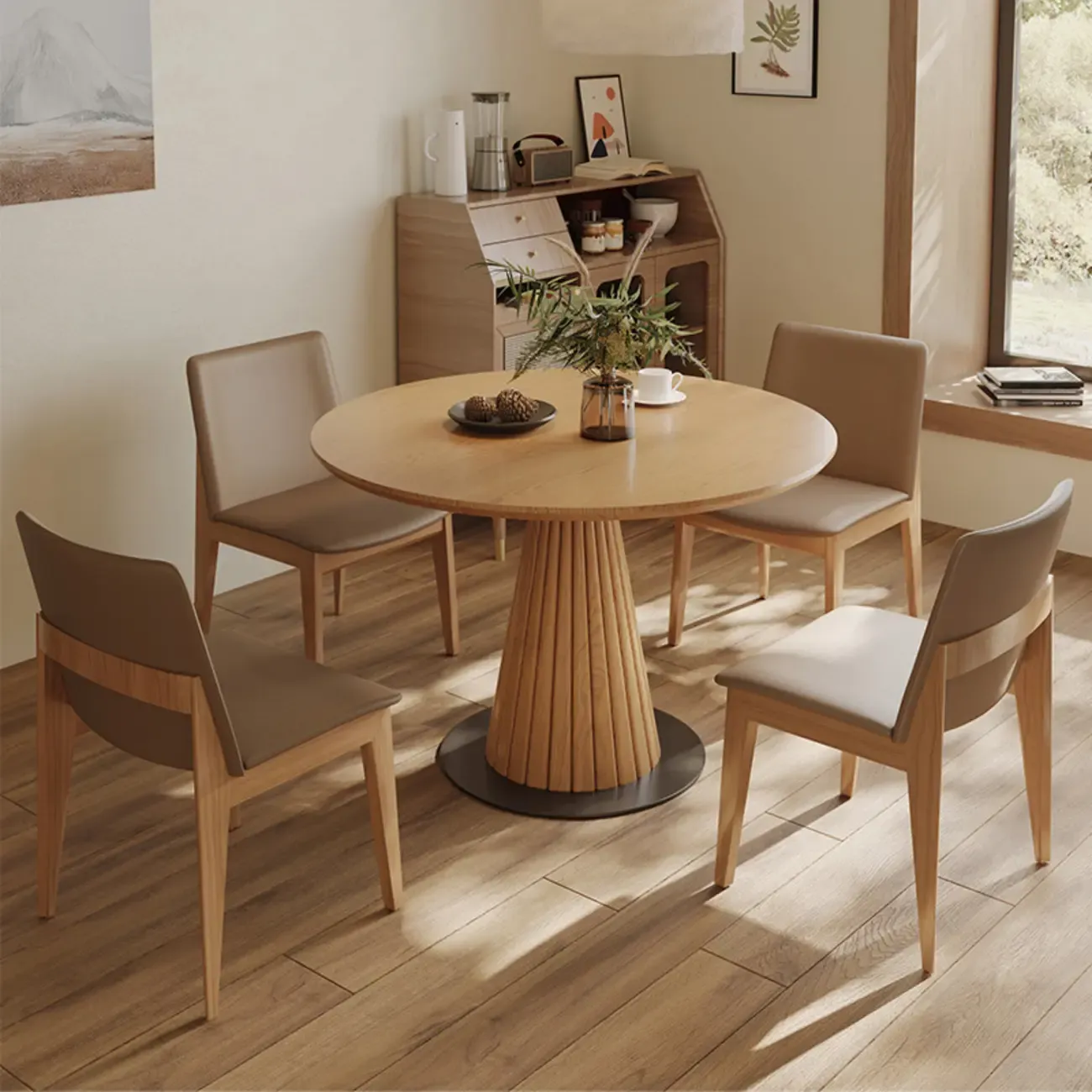 Modern Light Wood Round Dining Table
