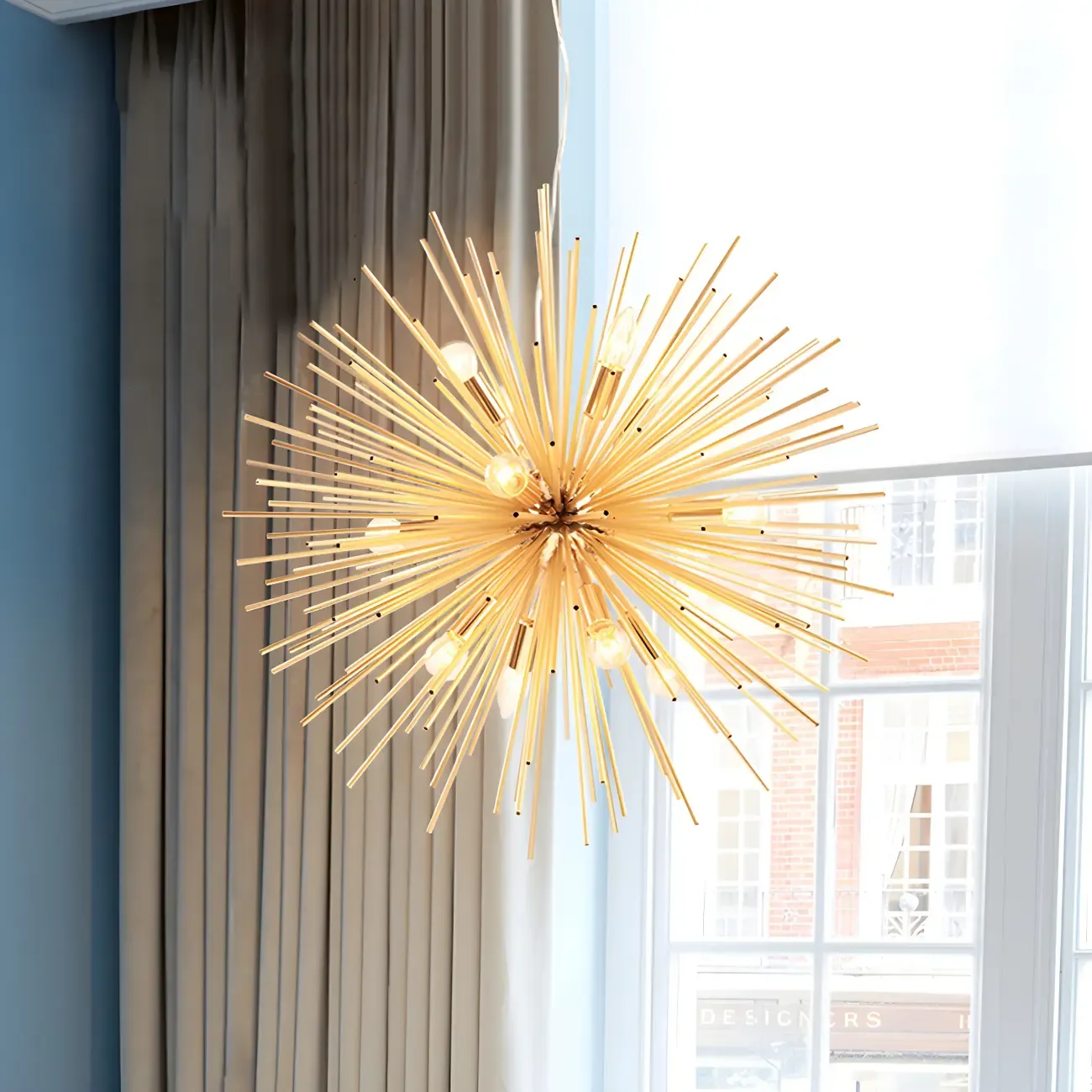 Modern Metal Round Gold Starburst Chandelier