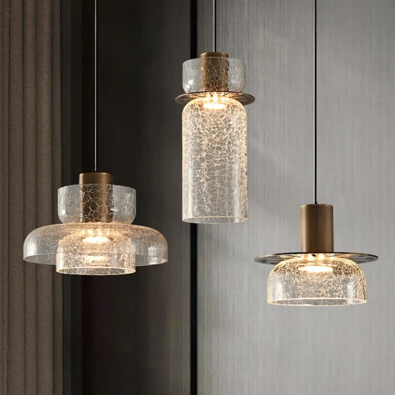 Modern Brass Metal Crackle Glass Warm LED Pendant Light