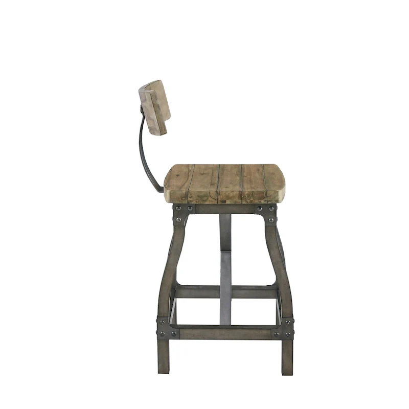 Amber/Oak Industrial Wood & Metal Counter Stool with Removable Back, 1-Person