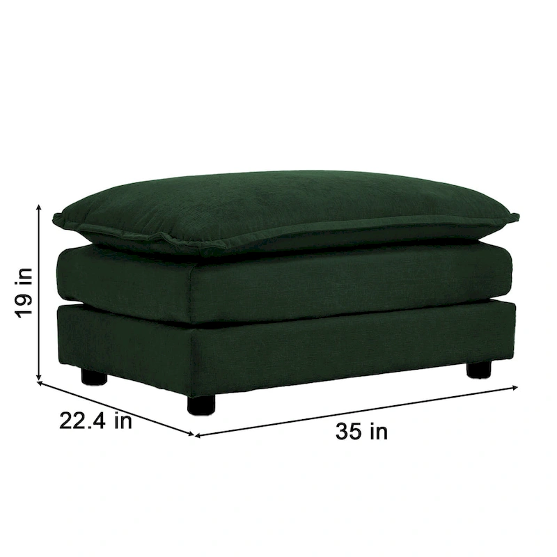 Green 6-Seater U-Shape Sectional Sofa with 3 Ottomans and Pillows