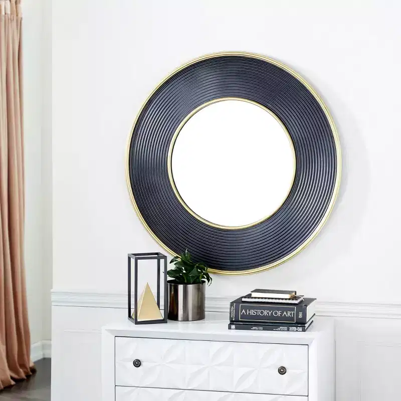Metal Wall Mirror with Fluted Frame Black - CosmoLiving by Cosmopolitan