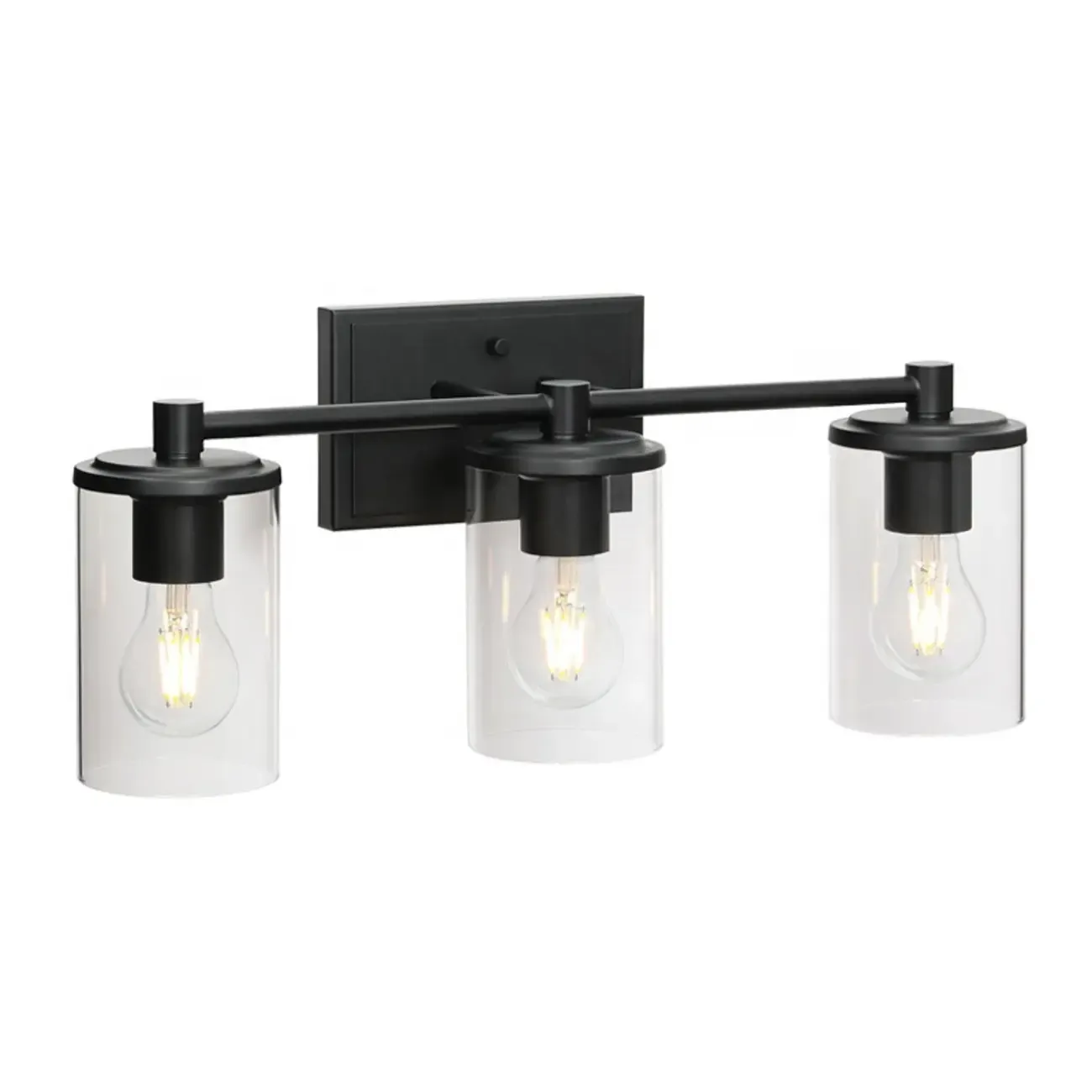 3-Light Black Clear Glass Cylinder Vanity Lights
