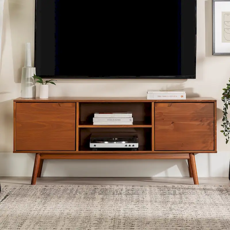58-inch Mid-Century Solid Wood TV Stand