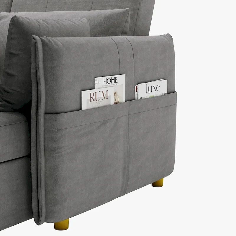 L-Shape Sofa Bed with Scratch-Resistant Fabric and Solid Wood Frame