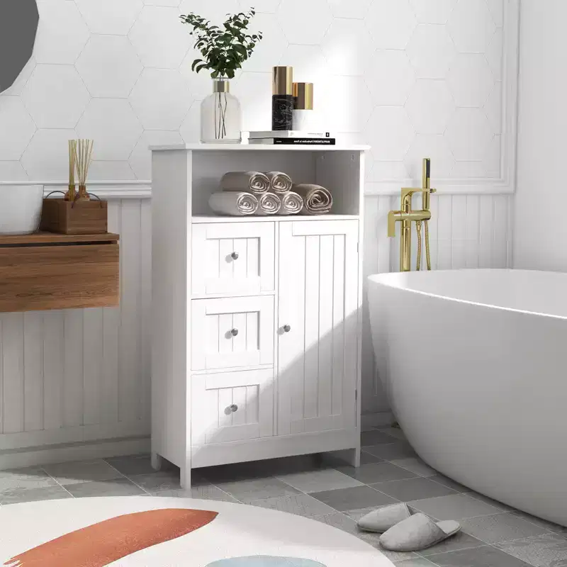 Bathroom Single Door Cabinet With 3 Drawers, Multi-functional Wooden Storage Cabinet For Bathroom Kitchen Living Room Hallway Apartment White