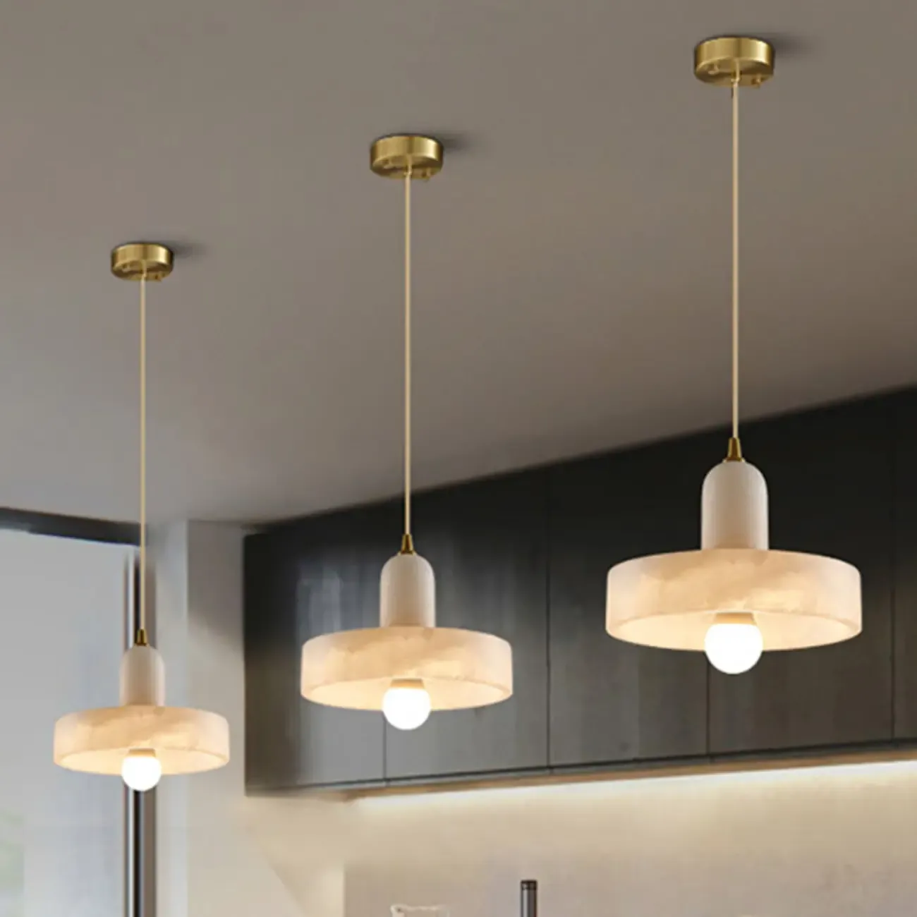 Modern Gold Metal Cylindrical Kitchen Island Pendant Light