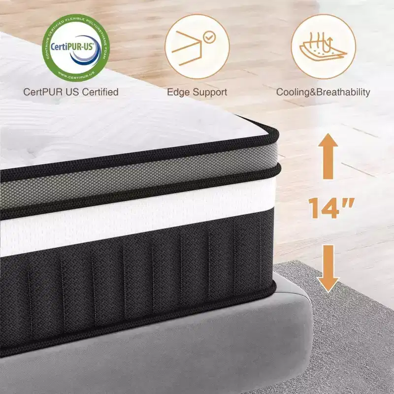 14 Inch king Gel Memory Foam Mattress Medium Firmness, Mattresses for Pressure Relief & Cool Sleep CertiPUR-US Certified