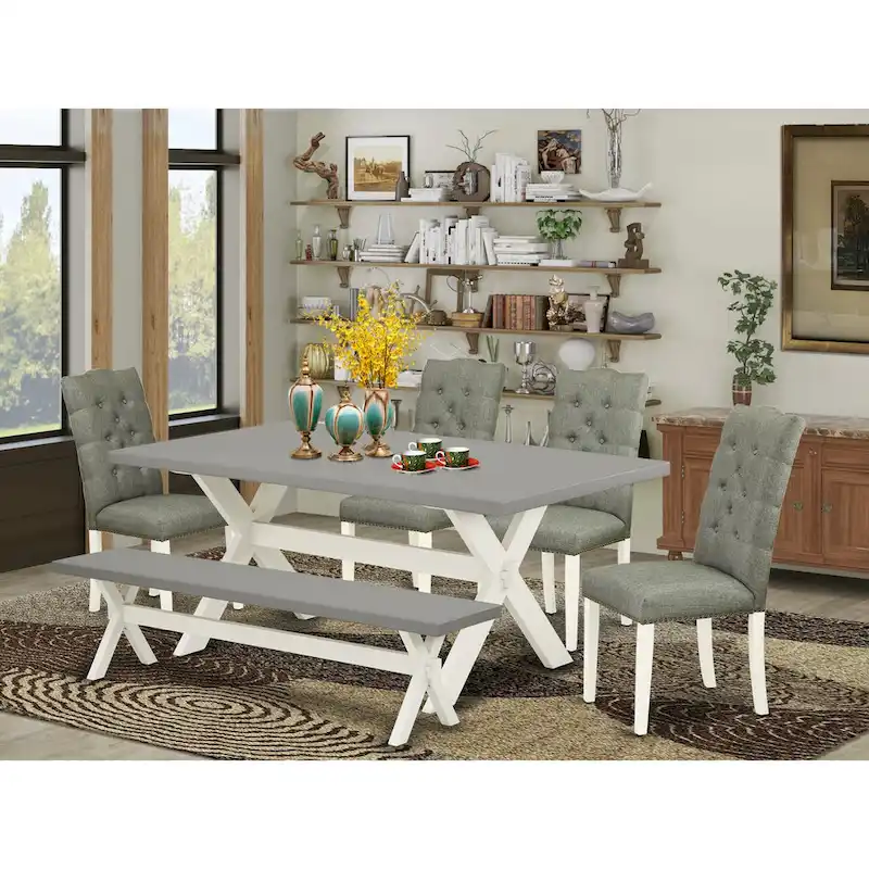 East West Furniture Dinette Set- a Dining Table and Gray Linen Fabric Parsons Chairs, Off-White(Pieces Options)